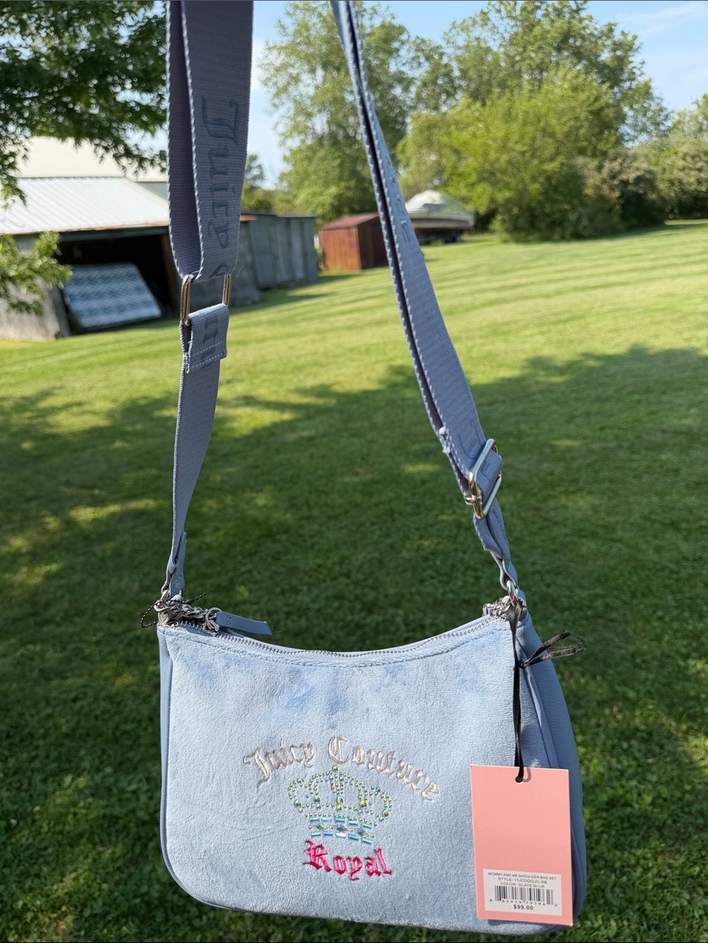 Juicy Couture Light Blue Embroidered 'Royal' Crossbody Bag